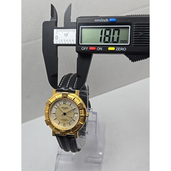 Gruen Sport Quartz Date Gold Tone Bezel 3ATM 100FT Mens Watch New Battery Analog - Picture 3 of 13